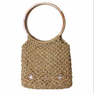 Macrame Woven Purse Crocheted Handbag Vintage Marbles Boho Coastal Grandma